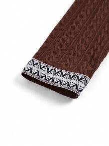 SHEIN LUNE Vestido con capucha de manga larga con bloqueo de color, ribete y estampado geométrico, talla grande - Marrón - Ver 6