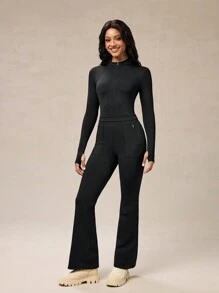 OutZeal AeroHeat Fleece Slim Zip-Up Long Sleeve Jumpsuit With Multiple Pockets For Hiking