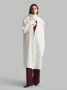 Ontre Manteau long ivoire pour femmes, veste d'hiver ample au style de foulard à capuche décontracté, idéal pour Noël et le Nouvel An - Blanc - Voir 6