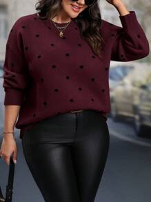 SHEIN LUNE Suéter holgado de talla grande, de hombro caído y estampado de lunares, adecuado para otoño e invierno