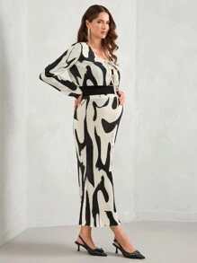 MaterniChic 孕妇优雅甜心领前褶皱长袖衬衫和鱼形下摆，2 件套 - 杏色 - 查看 6