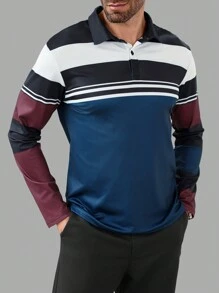 Manfinity Homme 秋季男士休闲撞色条纹 Polo 衫 - 彩色 - 查看 6