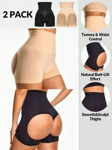 Shapelle Forme Women Solid Color High Waist Hollow Out Shapewear Shorts