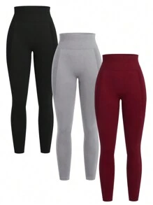 Easithlete Leggings de yoga para mujer de unicolor, sin costuras, con alto estiramiento y control de abdomen para ropa deportiva