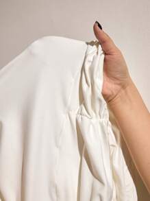 SHEIN Privé 加大码女式露肩腰带褶饰蝴蝶结长袖中长连衣裙，优雅适合度假、晚宴、生日和正式场合，百搭 - 白色 - 查看 6