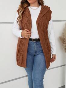 Breezaya Cárdigan de punto con capucha y sin mangas de talla grande, cárdigan sin mangas multicolor, cárdigan marrón, chaleco de punto para mujer, chaleco de punto tejido