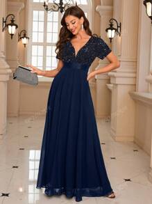 UNITHORSE UNITHORSE Sequin Spliced Formal Dress Elegant Prom Wedding Guest Gown, For Graduation Dress, Bride Dress, Birthday Women Outfits,Party Dress,Evening