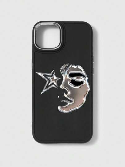Grunge Punk 1pc Half Face Star Pattern Black Phone Case Compatible With Apple IPhone 11 12 13 14 15 Pro Max 16
