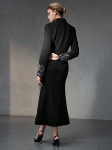 MOTF Soiréza PEAK COLLAR RHINESTONE DETAIL MERMAID HEM EVENING DRESS - Black - View 7