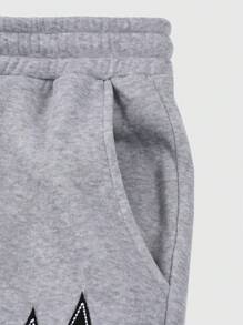ROMWE MEN Street Life Men's Front Tie Pocket Star Print Casual Pants, Daily Casual Wear - Light Grey - View 8
