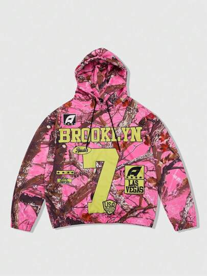 Street Life Men's Fashionable Tree Branch Print Hooded Sweatshirt, Fall