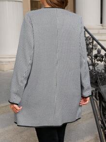 Plus Size Women's Spring & Autumn Plaid Print Long Sleeve Pocket Front Open Casual Jacket Fall Cloth For Women