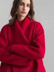 Ontre 2025 New Spring Women's 50% Wool Blend Double-Sided Woolen Jacket, Short & Elegant Red Outerwear