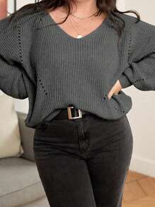 Calvaya Pull ample à encolure en V, manches longues, couleur unie, automne/hiver