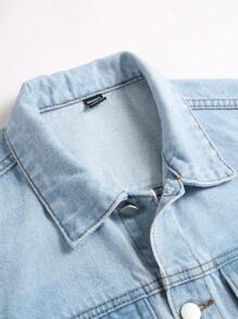 Manfinity Homme Men's Front Button Long Sleeve Pocket Casual Denim Jacket - Light Wash - View 8