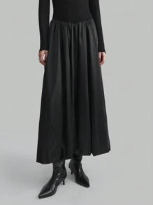 Ontre Women's Black Fashionable Everyday Hollow Back Patchwork Ruffle Hem Dress