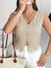 SHEIN Frenchy 大码无袖前扣休闲夏季波西米亚风背心 - 彩色 - 查看 2