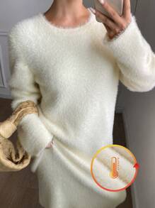 DAZY Casual Solid Color A-Line Sweater Dress For Women,Fall Clothes - White - View 1