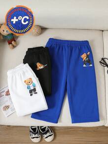 SHEIN 3 件装男婴和女婴休闲可爱熊图案针织慢跑裤，适合秋冬季，适合室内和室外穿着 - 彩色 - 查看 3