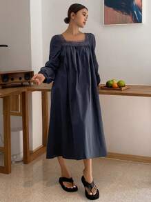DAZY Camisón suelto con mangas abullonadas, parches y encaje dulce