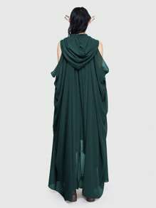 ROMWE Fairycore 森林精灵女王复古连帽斗篷，轻便 - 墨綠色 - 查看 2