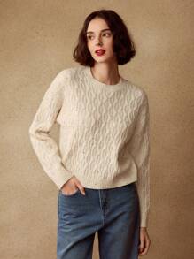 MOTF SOLID DROP SHOULDER CABLE KNIT SWEATER - Apricot - View 4