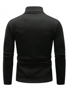 Manfinity Homme 大码男式皇冠图案高领长袖休闲套头连帽衫，秋季 - 黑色 - 查看 7