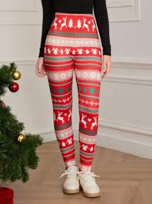 Teen Girl Christmas Element Printed Leggings, Versatile Inner/Outer Wear, Holiday Style, Christmas Party Leggings - Multicolor - View 5