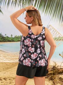 Swim Lushoire Plus Size Women Floral Print Casual Tankini Swimsuit, Bez rękawów Lato