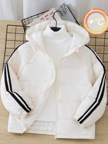 SHEIN Leap Crew Tween Boy 撞色条纹插肩袖连帽外套（不含毛衣） - 白色 - 查看 1