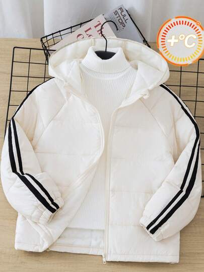 SHEIN Leap Crew Tween Boy 撞色条纹插肩袖连帽外套（不含毛衣）