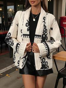 SHEIN LUNE Long Sleeve Padded Padded Coat With Pockets, Digital Print, For Winter Clothes - Multicolor - View 4