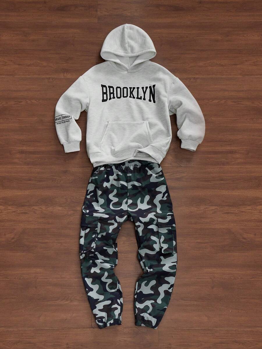 SHEIN Bộ 2 quần dài in họa tiết giản dị rộng rãi cho bé trai tuổi teen - Nhiều màu - Xem 1