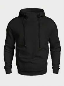 Claim Dot Sudadera con capucha de unicolor y bolsillo, de manga larga y minimalista para hombre, para uso casual diario en otoño - Negro - Ver 4