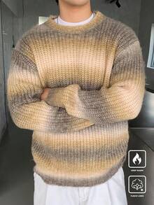 Manfinity CasualKnits 男士休闲宽松条纹圆领彩色套头长袖毛衣，秋冬季，适合外出、朋友 - 彩色 - 查看 6