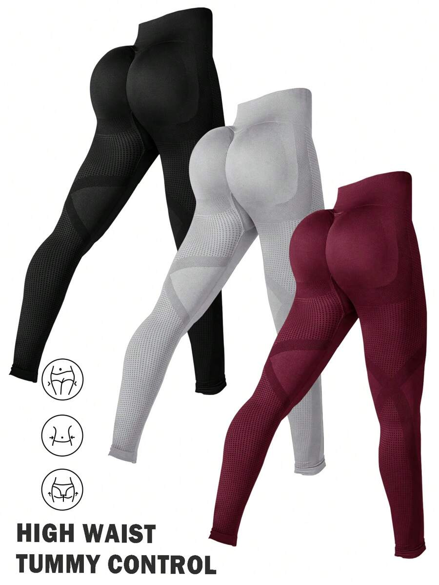 Easithlete Leggings de yoga para mujer de unicolor, sin costuras, con alto estiramiento y control de abdomen para ropa deportiva