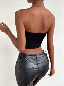 Chiquease 女士条纹短款紧身胸衣短款上衣，合身又时尚 - 紅色和黑色 - 查看 2