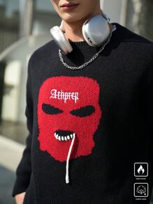 Claim Dot 男士肖像印花圆领休闲百搭长袖毛衣 - 彩色 - 查看 3