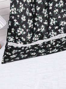 Girls' Long Sleeve Nightgown With Ditsy Floral, Lace Trim, Maxi Length Nightdress For Spring & Autumn - Black - View 4