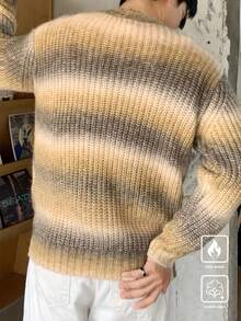 Manfinity CasualKnits 男士休闲宽松条纹圆领彩色套头长袖毛衣，秋冬季，适合外出、朋友 - 彩色 - 查看 2