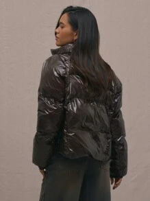 MUSERA Płaszcz z wysokim kołnierzem i ociepleniem na zimowy wieczór - Czekoladowy brązowy - Zobacz 3