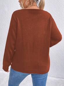 SHEIN LUNE Plus Size Autumn/Winter Casual Contrast Striped Hollow Out Sweater Knit Pullover Fall Outfit