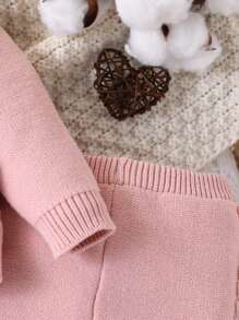基本款婴幼儿针织毛衣和裤子套装，休闲简约 - 藕粉色 - 查看 3