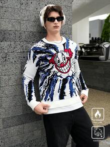 Manfinity Roghcode 男士休闲拼色小丑图案针织毛衣，秋冬 - 彩色 - 查看 6