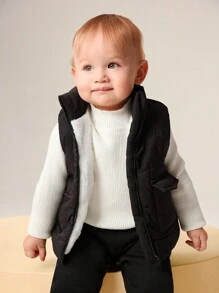SHEIN Baby Boy Zip-Up Thermal Lined Warm And Comfortable Outer Winter Vest Coat, Clothes Suitable For Autumn, Spring And Winter - Black - View 6