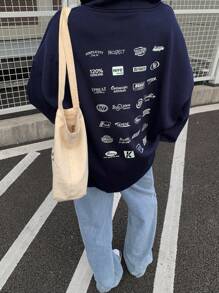 DAZY 宽松个性字母装饰休闲羊毛连帽衫，女士秋季服装