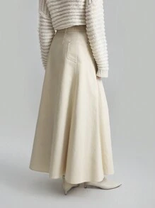 Ontre Women's Four-Season Apricot Simple Swing A-Line Skirt, Daily Leisure, Old Money Style Retro Simple Fashion, Urban Commuting, Elegant And Simple Skirt