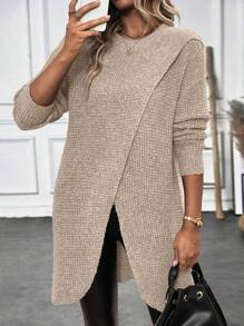 SHEIN LUNE 1 pieza Suéter elegante de mujer de punto con textura y bajo con abertura