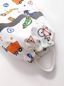 Toddler Boys' Minimalist Fashion Full Print Car Graphic Long Sleeve Hooded Jumpsuit Raincoat