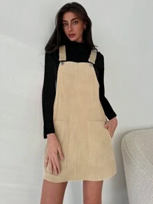 Aloruh Vestido peto de pana, estilo universitario, uso casual versátil, otoño/invierno - Caqui - Ver 1